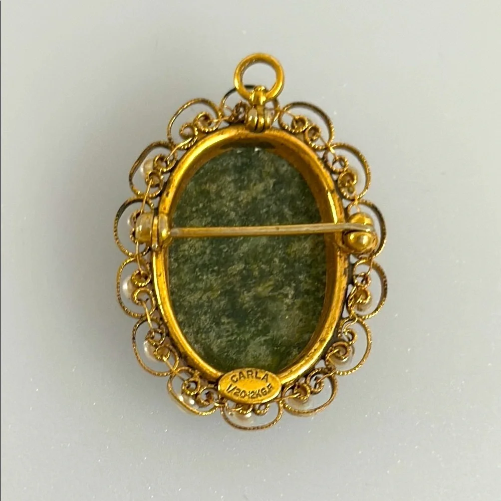 Vintage CARLA 12k GF Green Stone Pendant with Pearls​ ✨